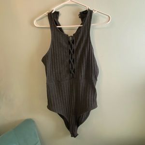 Grey Lace Up Body Suit